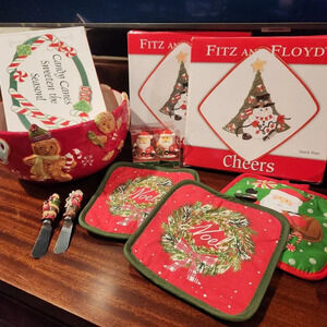Fitz & Floyd Holiday Christmas Kitchen Decor Dishes Cookie Platter Snack Plates